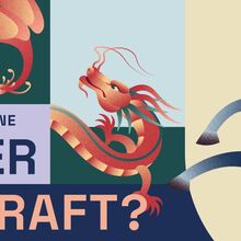 Banner, auf dem in großen Buchstaben steht: Was ist deine Superkraft? Die Fläche ist in sieben verschieden große und fabrige Teile eingeteilt. Neben der Schrift sind darauf von links oben bis rechts unten zu sehen: Pfau, Drache, Pferd.
